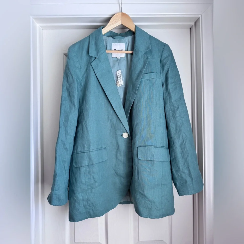 Madewell SeaFoam Green new with tags linen blazer large - Picture 4 of 9